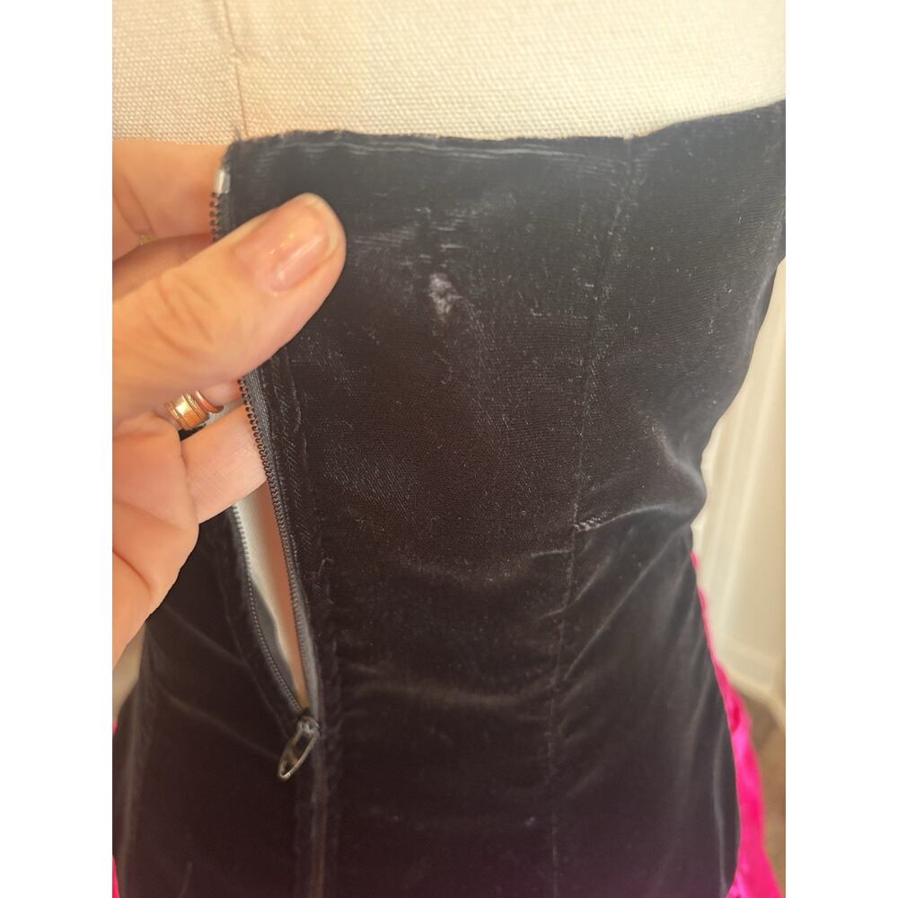 Vtg Scarlett Nite Prom Dress Pink Black Velvet Short Bubble Strapless Bow 7/8 - Picture 7 of 12
